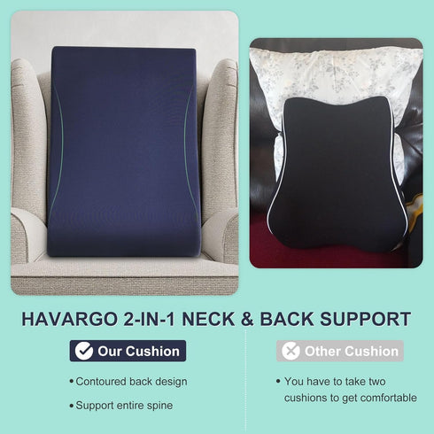 2-in-1 HAVARGO Neck Pillow Lumbar Support Pillow for Recliner Couch& Glider Chair - High Resilient Foam Ergonomic Back