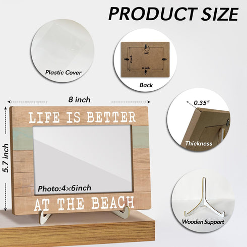 Life is Better at the Beach Photo Frame, Beach House Gifts Vacation Gifts for Women Men Beach Lover Summer Wood Picture Frame Tabletop Display 4x6 Photo Home Office Desk Decor Party Decorations -034 by GaNiao