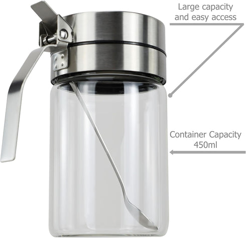 Glass Condiment Jars for Serving & Storing Sugar, Spice, Salt, Seasoning in Home Kitchen, 450ml/14.5oz, Stainless Steel