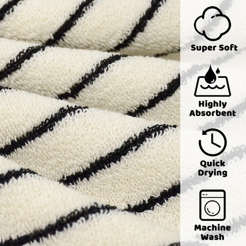 4 Pack, 13 13 Jacquotha Striped Cotton Washcloths x - Soft Wash Cloths for Bathroom, Kitchen, Gym, Face, Black