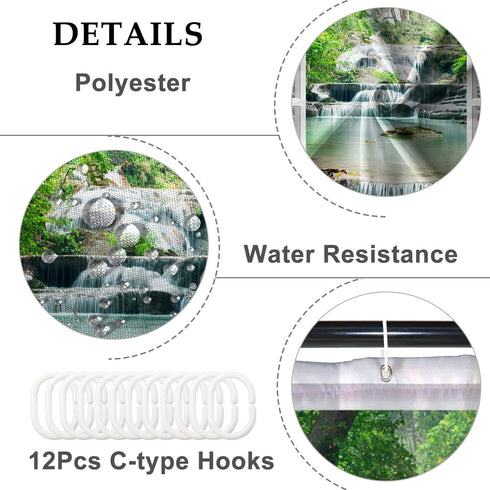 Baocicco Nature Landscape Shower Curtain, Summer Forest River Waterfall Lake Scenery, Waterproof Fabric 72x72 Inches