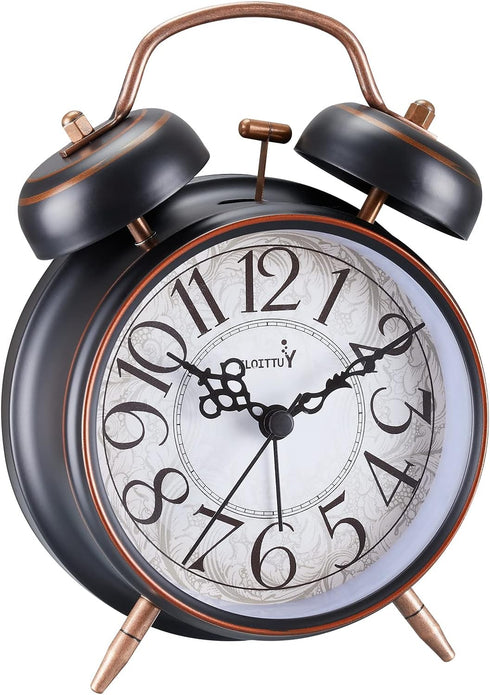 Loud Alarm for Deep Sleepers, 4'' Retro Twin Bell Alarm Clock with Backlight for Bedroom and Home Decoration (Retro