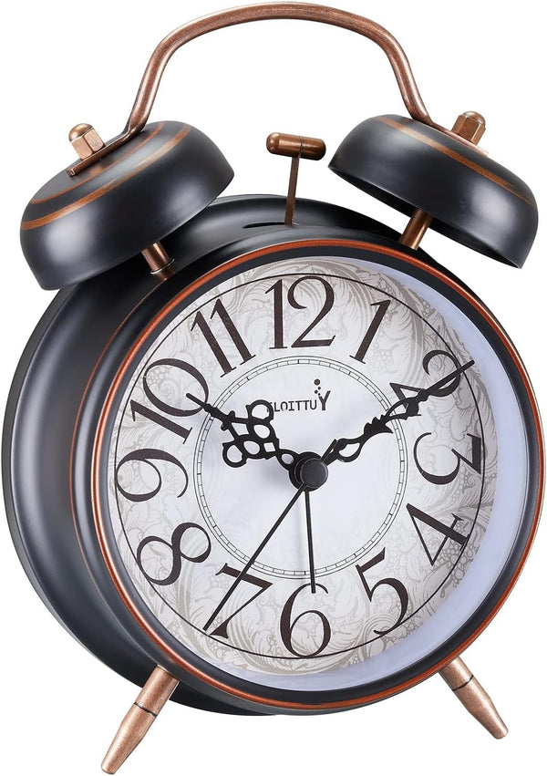 Loud Alarm for Deep Sleepers, 4'' Retro Twin Bell Alarm Clock with Backlight for Bedroom and Home Decoration (Retro