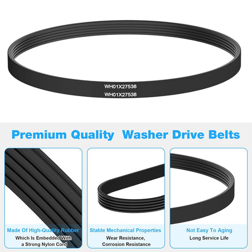 WH01X27538 Washer Motor Drive Belt Replacement for GE Hotpoint Clothes Washing Machines, 22" Long, 5 Ribs, 4 Grooves
