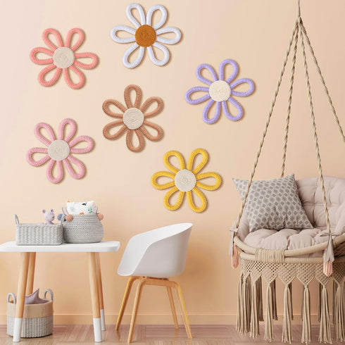 6 Zeyune Pcs Boho Nursery Daisy Flower Wall Art Decor Woven Macrame Wall Pediments Boho Daisy Floral Nursery Art Decor