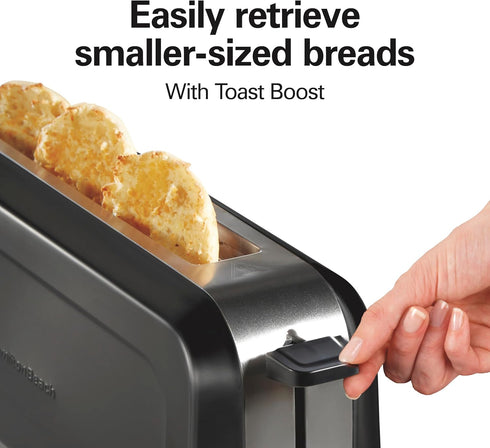 Hamilton Beach Extra Long Slot 2 Slice Toaster - Browning Control, Bagel Function, Modern Slim Design, Black
