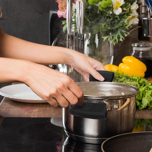 2 PCS Silicone Assist Handle Holder - Heat Resistant Pot Handle Covers for Kitchen Pot Pan - Black