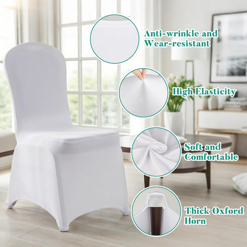 3PCS 3PCS MAQIHAN Chair Covers - Folding Chair Covers Spandex Stretch White Seat Covers for Wedding, Banquet, Party