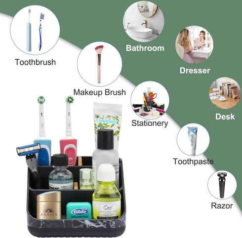 Bamboo Toothbrush Holders for Bathroom Counter Organizer - 6 Slots for Family, Electric Toothbrush Holder, Black Marble