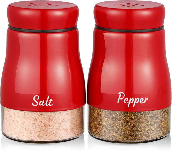 Bivvclaz Red Salt and Pepper Shakers Set, 5 oz Dispenser with Glass Bottom, Cute Kitchen Decor and Accessories