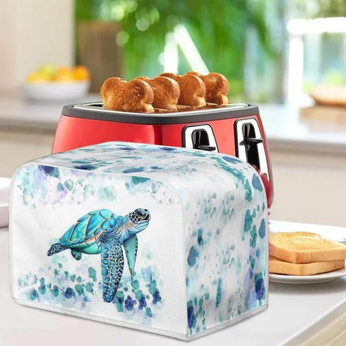 Hippie Sea Turtle Toaster Cover, 2 Slice, Dustproof Kitchen Appliance Cover, Aqua Blue, Machine Washable