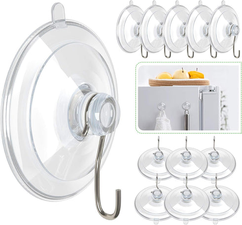 HangerSpace Suction Cup Hooks - 1.77 Inches Clear PVC Suction Cups with Metal Hooks for Shower, Bathroom, and Kitchen,