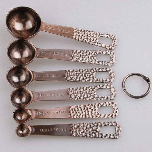 Smithcraft Copper Measuring Spoons Set, Stainless Steel, 6 Measurer Spoons (Copper-6spoons+1ring)