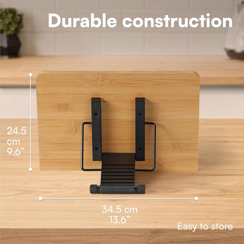 H&S Bamboo Recipe Book Holder - Foldable & Portable Cookbook Stand for Desk or Kitchen