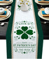 Linen Burlap Table Runner 13"x120", St. Patrick's Day Irish Lucky Shamrock Leaves Dresser Scarve, Non-Slip Farmhouse