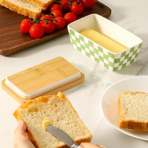 Countertop, Butter Dish with Lid, Large Butter Dish for Ceramic Butter Keeper Container with Knife and Silicone Sealing