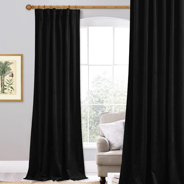 StangH Soft Black Velvet Curtains Blackout backdrops for Theater, 120 inches Long