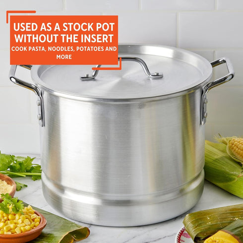 IMUSA Aluminum Steamer with Rack, 24 Qt, Silver