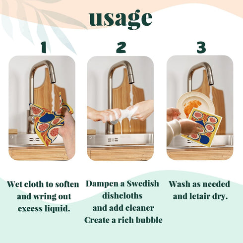 LARTSFRO Summer 4 Pack Swedish Dishcloths for Kitchen, Papaya Reusable Paper Towels Washable, Lemon Pineapple Swedish