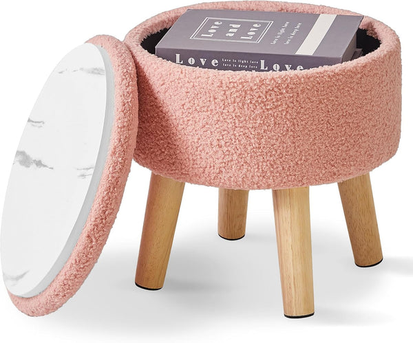 IBUYKE 13 Inch Foot Stool Ottoman with Storage, Round Small Foot Rest