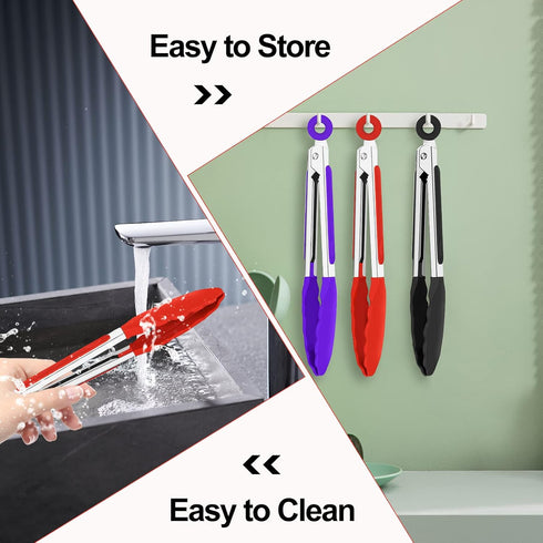 7 Pack Kitchen Tongs - 7 Inch Small Silicone Tongs with Stainless Steel Handles, Heat Resistant Non-Stick