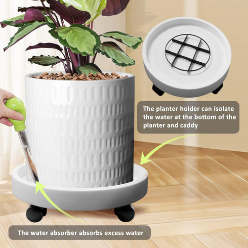 2Pack 13.98'' Plant Caddy with Wheels, Plant Stand Dolly for Heavy Planter,Wheeled Planter Saucer Tray,Rolling plant