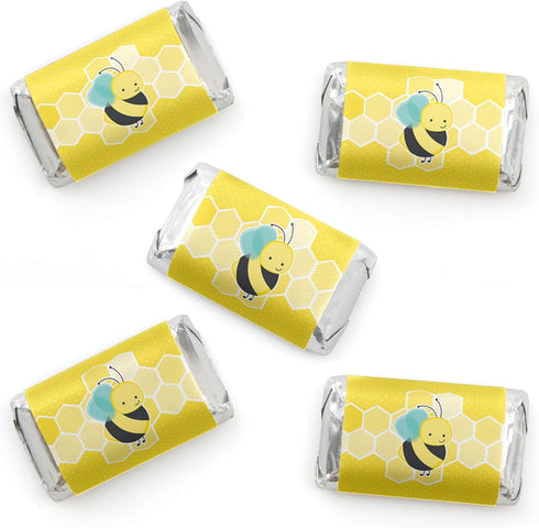 Big Dot of Happiness Honey Bee Mini Candy Bar Wrapper Stickers, 40 Count for Baby Shower or Birthday Party