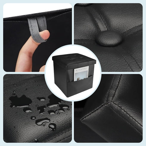 15x15x15 Bsketa Storage Ottoman Foot Rest Stool, Small Leather Storage Ottomans Bench, Folding Footstool with Side