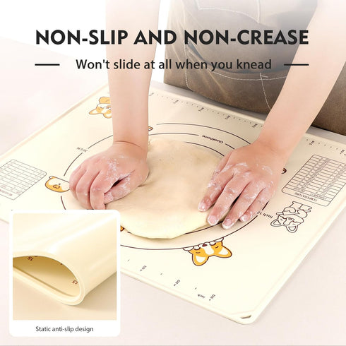 Ourokhome Extra Thick Silicone Baking Mat with Dough Cutter, 20'' x 16", Beige