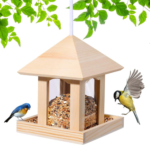 Wooden Bird Feeder, Large Capacity Easy Fill & Clean, Weather-Resistant for Garden Decor and Bird Watching