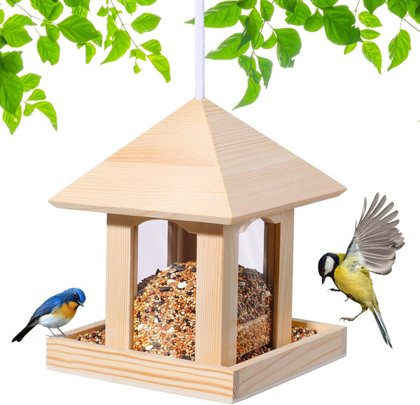 Wooden Bird Feeder, Large Capacity Easy Fill & Clean, Weather-Resistant for Garden Decor and Bird Watching