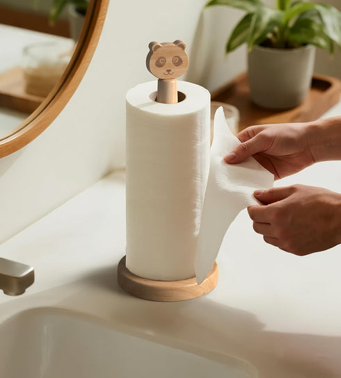 Countertop KitchLife Cute Wooden Paper Towel Holder - Solid Freestanding Paper Towel Dispenser Stand Organizer