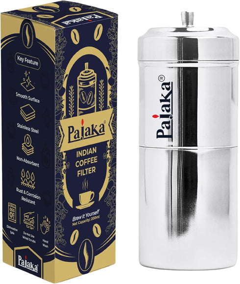 South Indian Filter Coffee Maker, 4-6 Cup Mug Madras Kaapi Kappi Drip Decoction Brewer, Stainless Steel (250 ML)