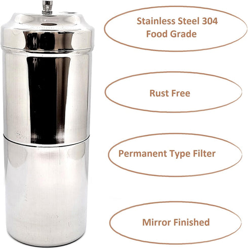 KERAM South Indian Coffee Drip Maker, Permanent Reusable Phin Filter for 3-4 Serving Cup, 6.6 Oz (200 ml)