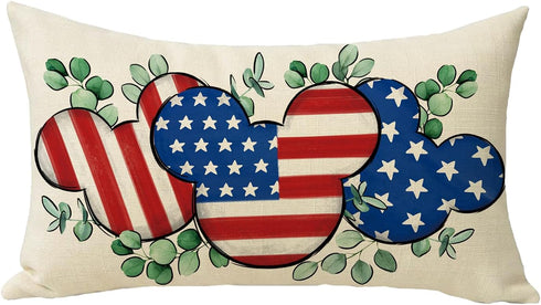 4th of July Cartoon Mouse Patriotic Throw Pillow Cover - 12 x 20, Rectangular America USA Outdoor Home Decor