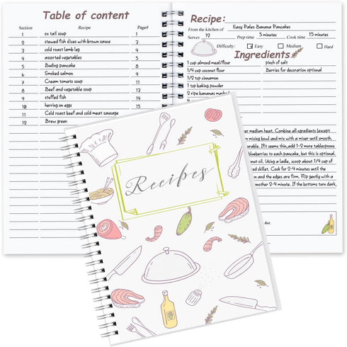PECULA Recipe Book, 5.6"x 8.2" Blank Recipe Notebook to Write Your Own Recipes, Holds 170 Recipes