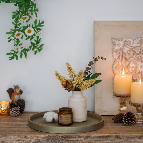 12" Hanobe Decorative Coffee Table Tray: Round Gold Tray for Home Decor - Circle Ottoman Trays for Entryway Table