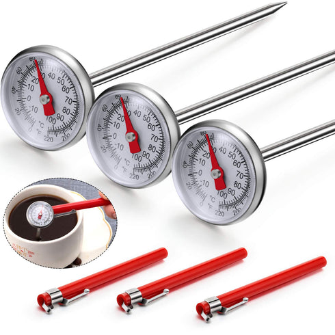 Frienda 3 Pcs Instant Read 1 Inch Dial Thermometer, Pocket Food Thermometer with Calibration Sleeves for Drinks
