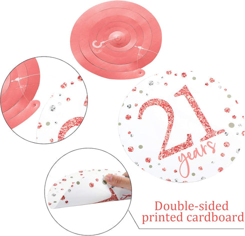 Blulu 21st Birthday Party Decorations, 21st Birthday Banners Rose Gold Hanging Swirls for Party Supplies 30 Count