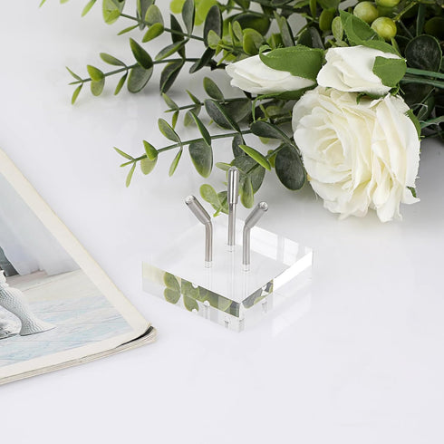 Hipiwe Acrylic Display Stand, Medium Three Metal Peg Easel for Fossils, Crystals, and Geodes in Silver
