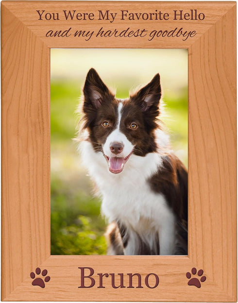 Custom Dog Memorial Photo Frame - You Were My Favorite Hello and My Hardest Goodbye - Engraved Genuine Wood, 4x6-inch
