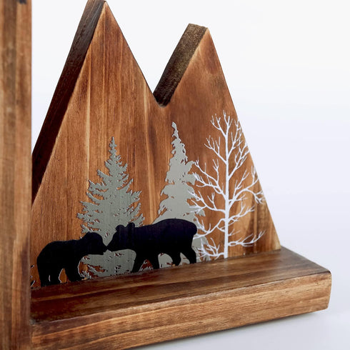 NIKKY HOME Heavy Duty Non Slip Rustic Woodland Mountain Wood Bookend Cute Bear Book Ends Book Stoppers for Cabin Decor