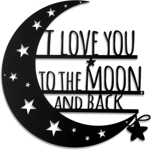 Ripeng I Love You Back Wall Art Moon Metal Decorations with Quote Silhouette for Home Bedroom Living Room Decor