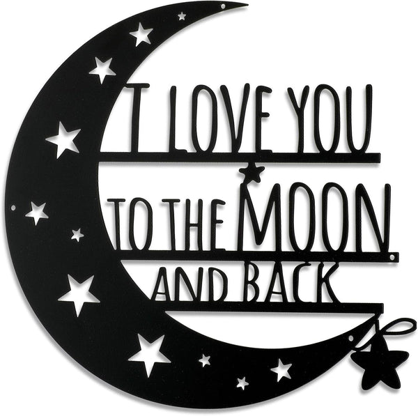 Ripeng I Love You Back Wall Art Moon Metal Decorations with Quote Silhouette for Home Bedroom Living Room Decor