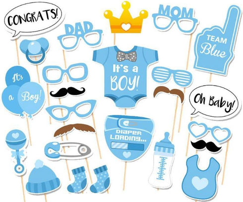 LASLU It's A Boy Baby Shower Party Photo Booth Props Set, 25pcs on Sticks