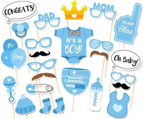 LASLU It's A Boy Baby Shower Party Photo Booth Props Set, 25pcs on Sticks