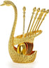 14 Pack Swan Base Holder with Coffee Spoons & Forks, Gold Dessert Flatware Set for Mixing, Stirring, Serving