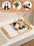 16" 12" JUPELI x Bamboo Serving Tray with Handles Marble Pattern Decorative Rectangle Tray for Coffee Table, Kitchen