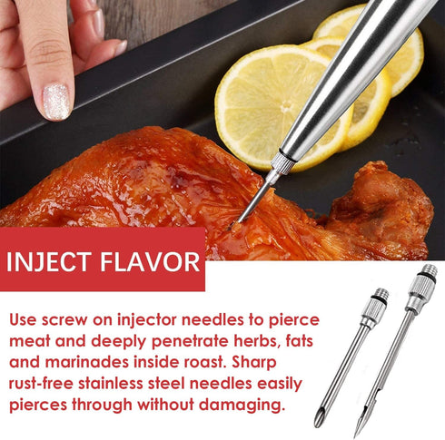 KAYCROWN Stainless Steel Turkey Baster - Commercial Grade with Silicone Bulb, Marinade Injector Needles, Basting Brush