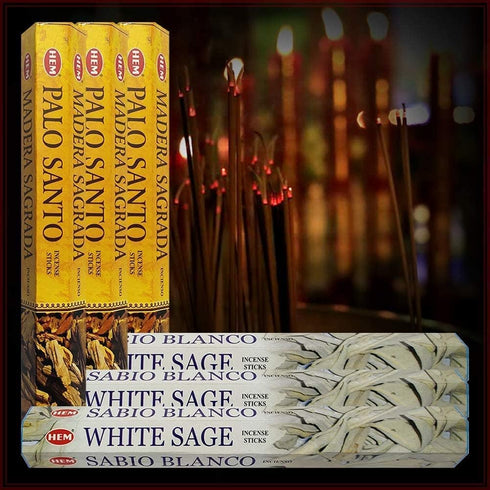 White Sage Incense Sticks and Hem De Palo Santo Bundle - Incense Holder for Smudging, Natural Aromatic Home Fragrance